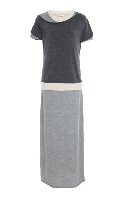 Staud Lyric Merino Wool-nylon Maxi Dress In Heather Grey In Black
