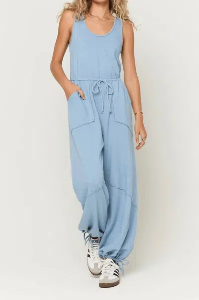 Project Social T Journey Tie Front Jumpsuit In Blue Sky In Blue