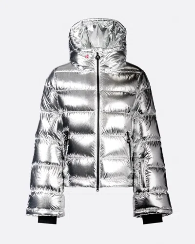 Perfect Moment Polar Flare Down Jacket Xs In Silver-foil