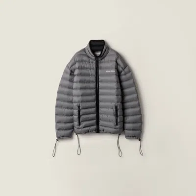 Miu Miu Lightweight Puffer Jacket Drawstring Features In Gray