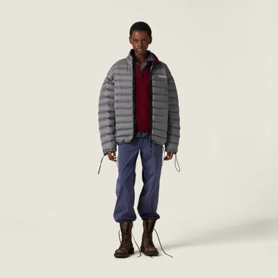 Miu Miu Lightweight Puffer Jacket Drawstring Features In Gray