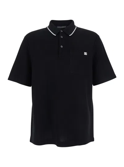 Dolce & Gabbana Cotton Pique Polo In Black