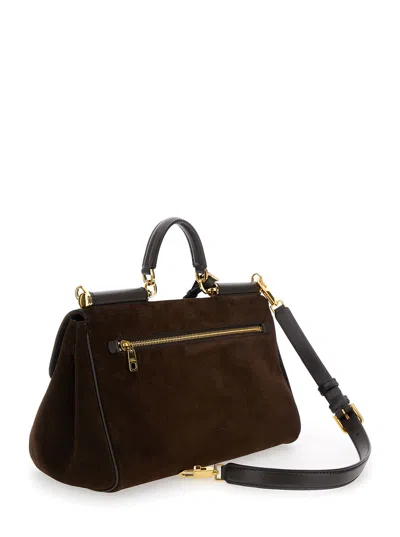 Dolce & Gabbana Brown Handbag With Key And Padlock Detail And Adjustable And Removable Shoulder Strap In Suede Woman In Brown