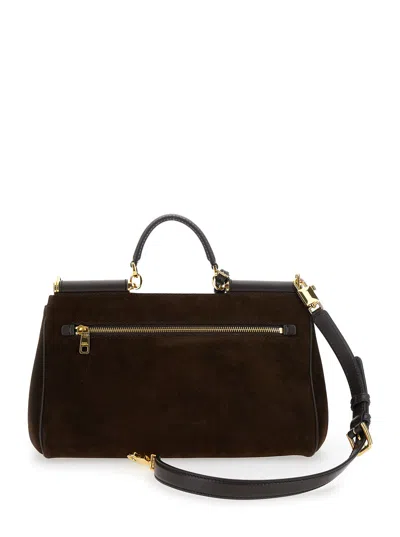 Dolce & Gabbana Brown Handbag With Key And Padlock Detail And Adjustable And Removable Shoulder Strap In Suede Woman In Brown