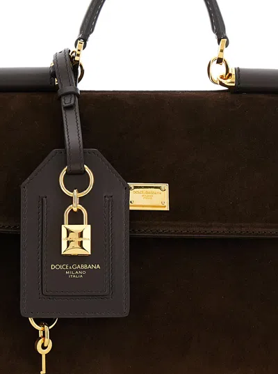 Dolce & Gabbana Brown Handbag With Key And Padlock Detail And Adjustable And Removable Shoulder Strap In Suede Woman In Brown
