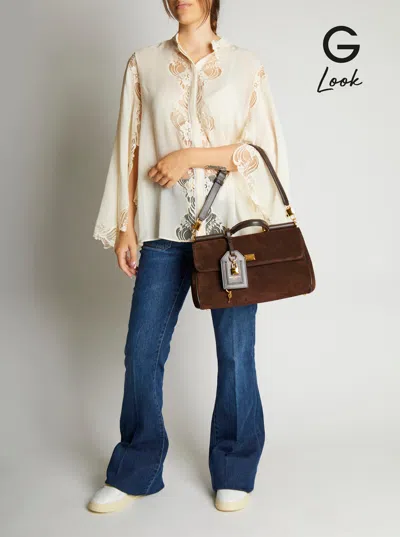 Dolce & Gabbana Brown Handbag With Key And Padlock Detail And Adjustable And Removable Shoulder Strap In Suede Woman In Brown