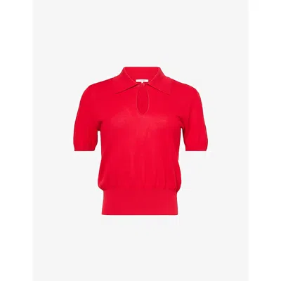 Frame Womens Bright Raspberry The Keyhole Polo Cotton-modal Knitted Top In Red