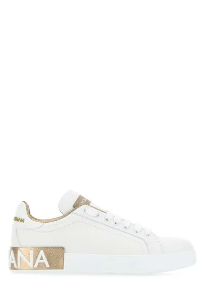 Dolce & Gabbana Portofino Leather Sneakers In White