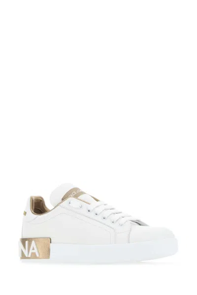 Dolce & Gabbana Portofino Leather Sneakers In White