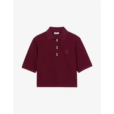Sandro Womens Bordeaux Button-embellished Embroidered Cotton Polo Shirt In Burgundy