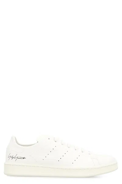 Y-3 White Leather Sneakers With Rounded Toe And Lace-up Closure
