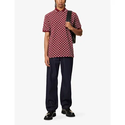 Gucci Men Red Polo Shirt With Striped Classic Collar In Gg Jacquard Cotton Man In Red