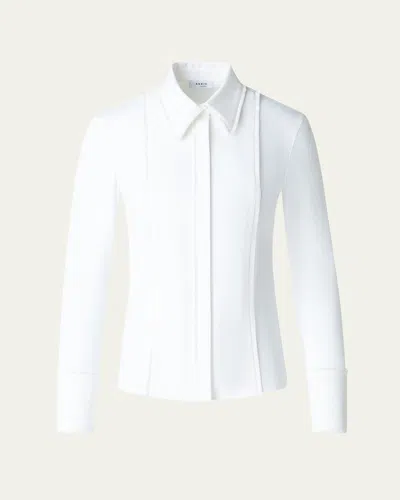 Akris Punto Mixed-media Fringed Button-down Blouse In White
