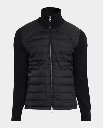Moncler Mens Black Hybrid Padded Knitted Cardigan In Blue