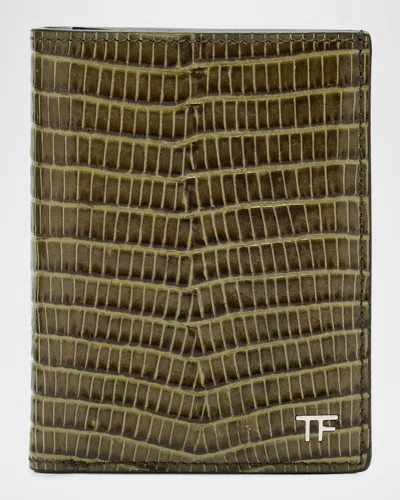 Tom Ford Mens Brand-plaque Leather Folding Cardholder Slate In Brown