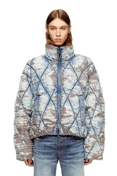 Diesel Men W-kons Down Jacket With Distressed Effect In Blue