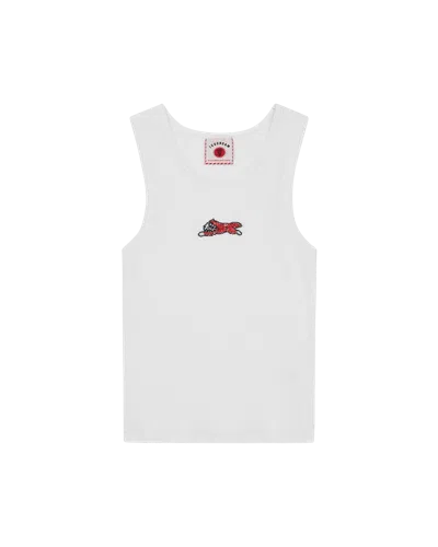 Icecream Womens Beaded Running Dog Ribbed Vest Top In White