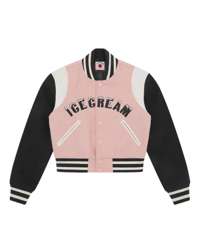 Icecream Womens Drippy Cropped Varsity Jacket In Pink