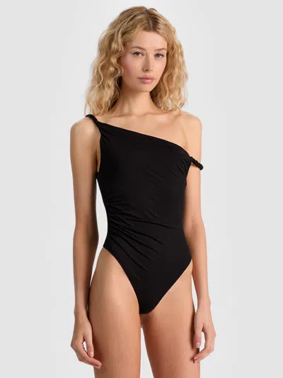 Alice And Olivia Bianca Twist Shoulder Bodysuit In Black