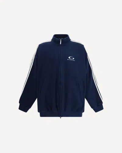 Balenciaga Men Blue Sweatshirt With Logo Detail On Front And Rear And Striped Detail On The Sleeve I In Blue