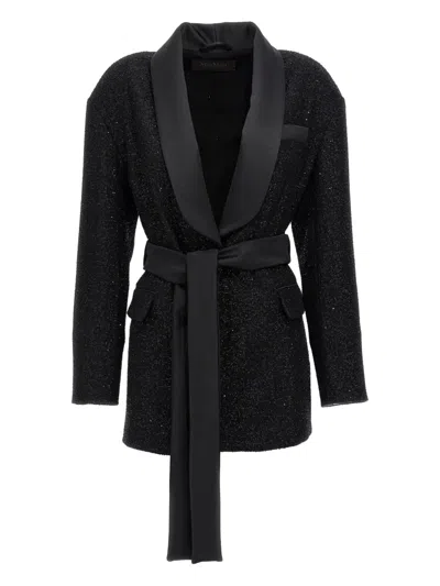 Max Mara Pau Viscose Blend Blazer With All-over Sequins In Black