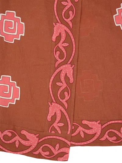 Johanna Ortiz Ancient Strapless Wrap-effect Printed Linen Midi Dress In Brown