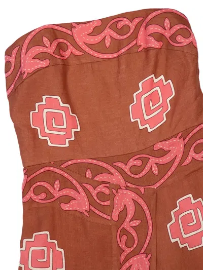 Johanna Ortiz Ancient Strapless Wrap-effect Printed Linen Midi Dress In Brown