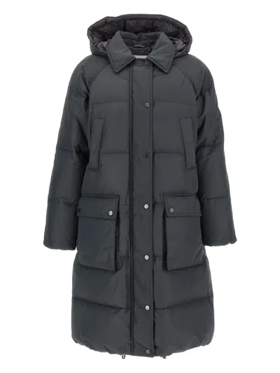 Brunello Cucinelli 'shiny Zipper Pull' Down Jacket In Gray