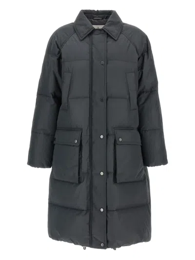 Brunello Cucinelli 'shiny Zipper Pull' Down Jacket In Gray