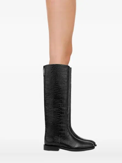 Paris Texas Montana Knee-high Boots In Croc-embossed Leather In Black