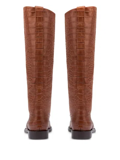 Paris Texas Boots In Chocolate Croco-embossed Leather In Brown