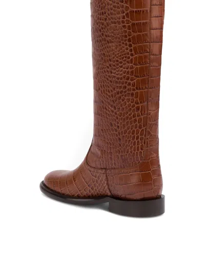 Paris Texas Boots In Chocolate Croco-embossed Leather In Brown