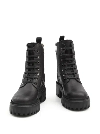 Hogan H700 Chunky Biker Boots In Leather In Black
