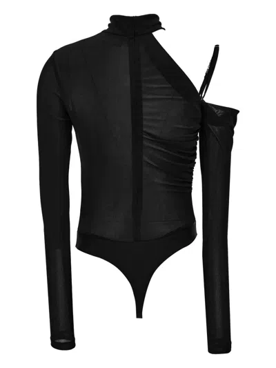 Versace Jeans Couture Bodysuit Top With Asymmetrical Design In Black
