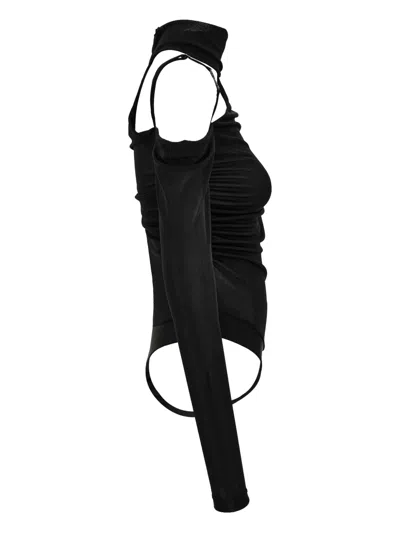 Versace Jeans Couture Bodysuit Top With Asymmetrical Design In Black