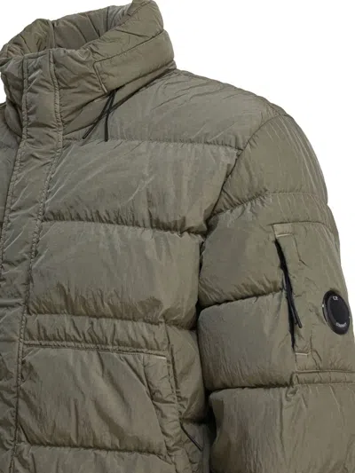 C.p. Company Medium-length Quilted Puffer Jacket With High Collar In Green