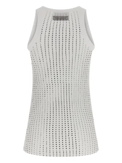 Attico White Tank Top With Rhinestones In Grey