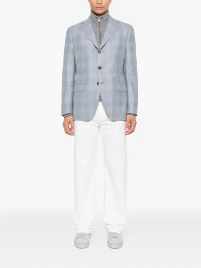 Eleventy Checked Single-breasted Blazer In Blue