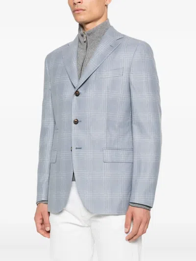 Eleventy Checked Single-breasted Blazer In Blue