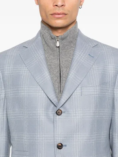 Eleventy Checked Single-breasted Blazer In Blue