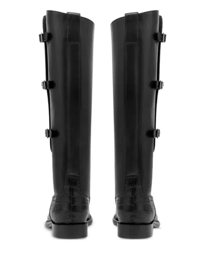 Paris Texas Montana Buckle Boot Low Heels Boots In Black Leather In Animal Print