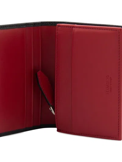 Ferragamo Compact Textured Leather Wallets In Black