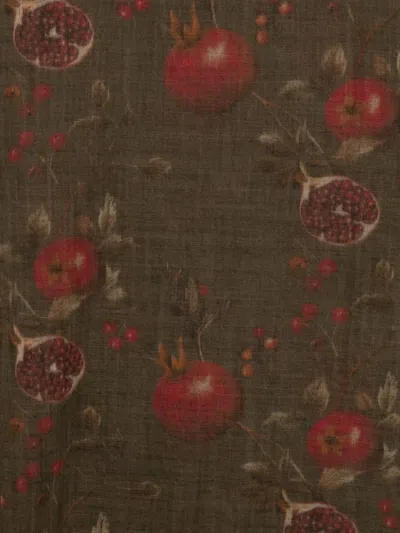 Uma Wang Floral Pattern Virgin Wool Scarf With Fringes In Brown