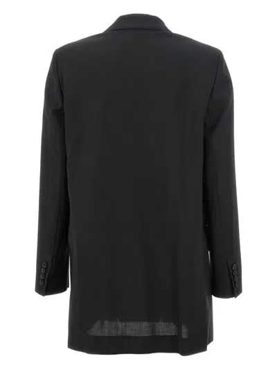 Max Mara Double-breasted Blazer In Wool Gabardine In Black