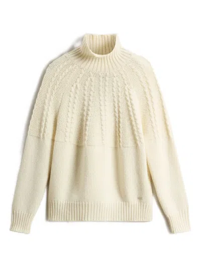 Woolrich Cable-knit Turtleneck Sweater In White
