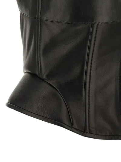 Ermanno Scervino Square Neckline Leather Top With Panel Detailing In Black