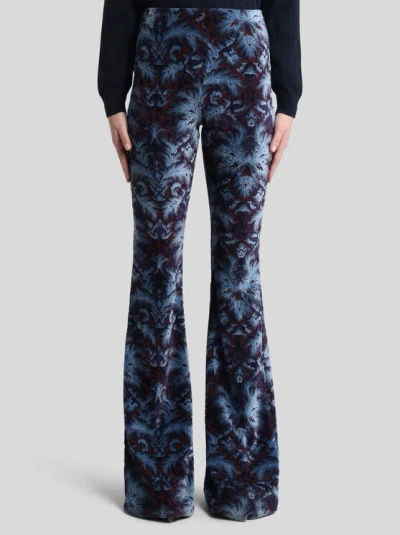 Etro Printed Crepe Flared Pants In Blue