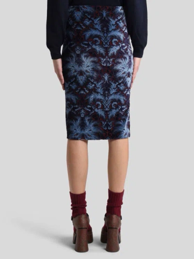 Etro Damask-pattern Velvet Midi Skirt In Blue