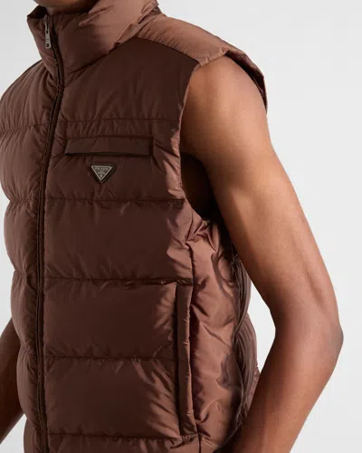 Prada Men's Re-nylon Down Vest In Brown