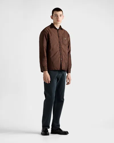 Prada Men's Re-nylon Padded Button-down Shirt In Brown